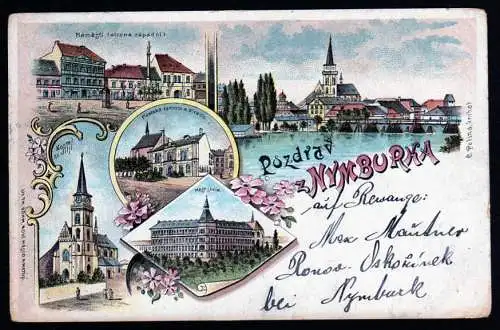 44588 AK Nimburg Nymburk 1898 Litho Kirche Schule Namesti