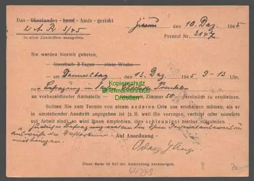 44249 Brief SBZ Gebühr bezahlt Zittau 1 Amtsgericht 1945