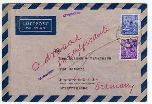 44229 AK DDR FjP Ofsetdruck Luftpost Leichtbrief nach Saloniki Griechenland 1954