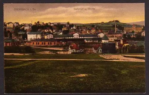 36672 AK Ebersbach Panorama 1921 Bahnhof und Haine