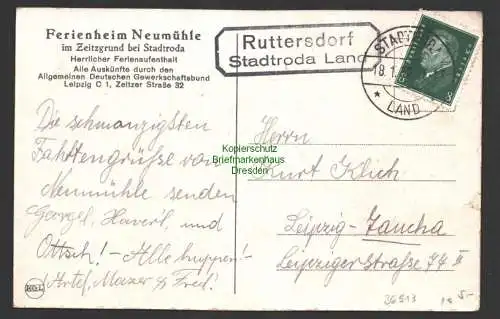 36913 AK Ferienheim Neumühle Zeitzgrund bei Stadtroda 1932 Landpost Ruttersdorf