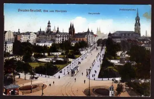 36538 AK Dresden 1914 Neustadt Blick vom u. auf den Albertplatz Postamt 6 Kirche