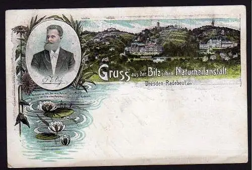 36688 Litho Gruss aus der Bilz´schen Naturheilanstalt um 1900