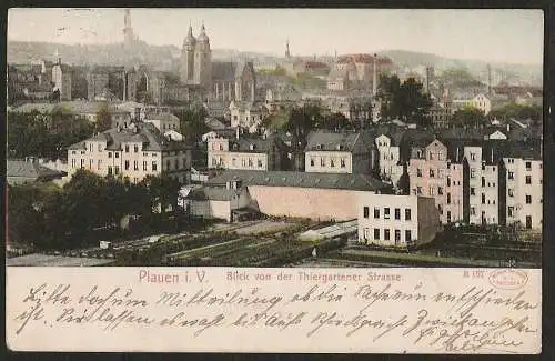 25352 Ansichtskarte Plauen Vogtland Thiergartener Straße Gärtnerei Wohnhäuser 1906