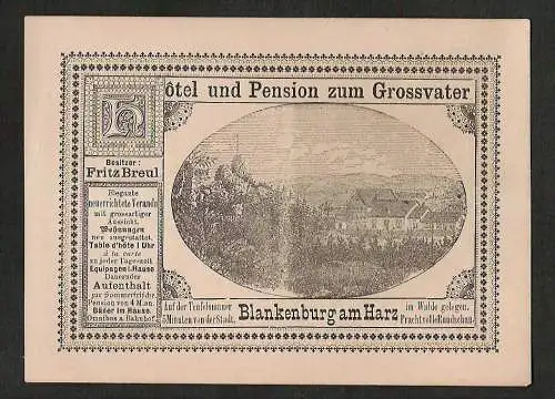 20199 AK Blankenburg Harz Hotel Pension Grossvater Verlag: Tappe Halberstadt