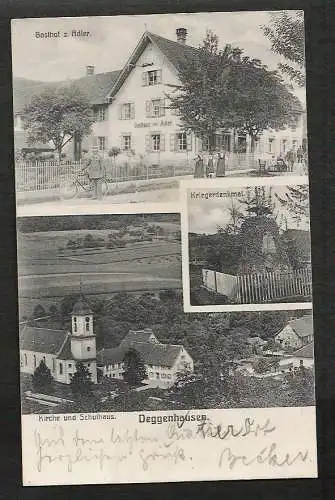 20404 Ansichtskarte Deggenhausen Gasthof zum Adler Kirche Schulhaus Kriegerdenkmal 1910