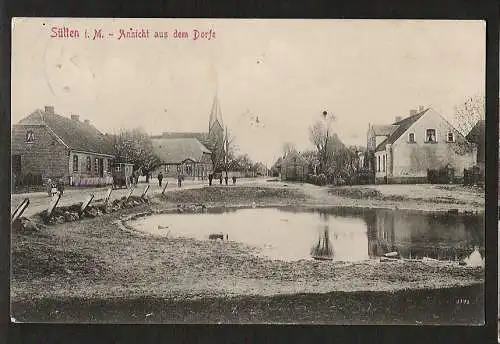 20185 Ansichtskarte Sülten b. Briggow Stavenhagen Malchin Mecklenburg 1911 Dorfteich Kirche