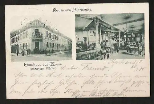 20411 Ansichtskarte Karlsruhe Gasthaus zur Krone 1900