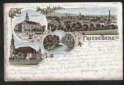 20514 Ansichtskarte Litho Friedeberg a. Quais Amtsgericht Kirche 1898 Verlag  E. Melzig