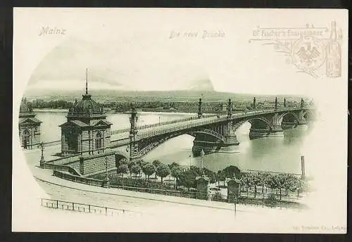 20756 Ansichtskarte Mainz Die neue Brücke um 1900 Dr. Fischers Essigessenz