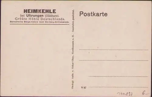 170897 AK Höhle Heimkehle bei Uftrungen Tyrahalle Tyrasee um 1930