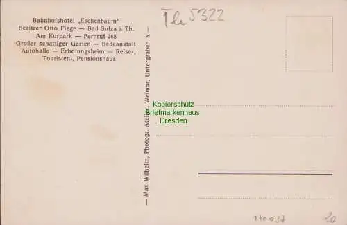 170037 AK Bad Sulza um 1920 Bahnhofshotel Eschenbaum Ansicht mit Personal Garten