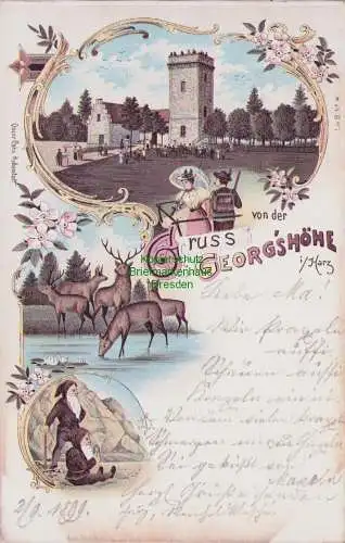 170106 AK Litho Georgshöhe Thale Gasthaus Hirsch Zwerge 1899