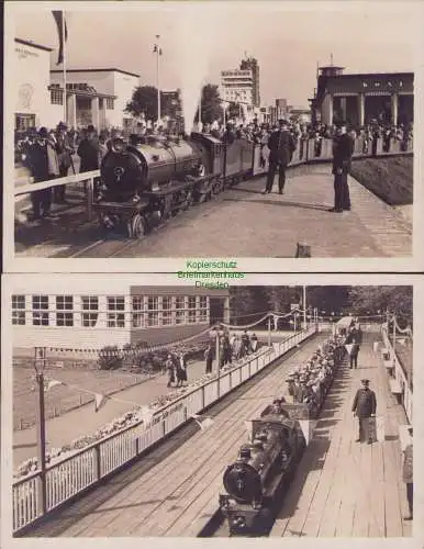 170138 2 AK Düsseldorf Große Ausstellung 1926 Liliputbahn Bahnhof Haupttor