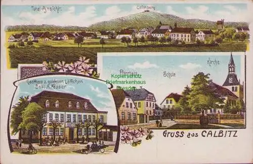 170043 AK Calbitz Wermsdorf um 1910 Gasthaus zum goldenen Lämmchen Schule Kirche