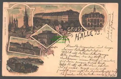 155473 AK Halle Saale Litho 1898 Bahnhof Universität Privatpost Courier Kiel