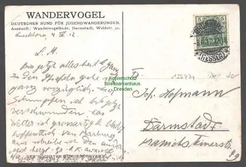 155471 AK Wandervogel Grünberg Schlesien 1912 Wandervogelbude Darmstadt Waldstr.