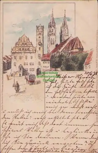 154869 Ansichtskarte Litho Marktplatz in Oschatz 1898 Gertrud Steinbach