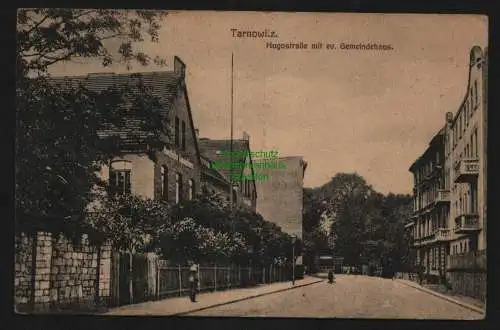 135811 Ansichtskarte Tarnowitz Tarnowskie Gory 1922 Hugostraße mit ev. Gemeindehaus