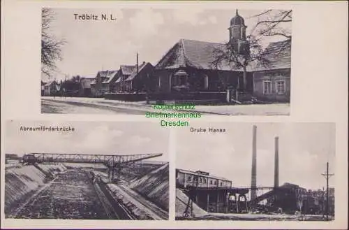 158452 AK Tröbitz N. L. um 1920 Bergbau Tagebau Abraumförderbrücke Grube Hansa