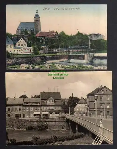 131922 2 Ansichtskarte Penig Bade Anstalt an der Stadtkirche Wehr 1908 Muldenbrücke 1971