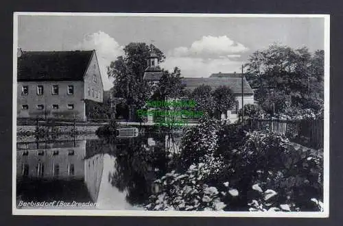 131873 Ansichtskarte Berbisdorf Bez. Dresden um 1940 Dorfteich Kirche