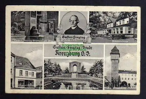 123390 Ansichtskarte Kluczbork Kreuzburg O.S Gustaf Freytag Brunnen Schützenhaus Wasserturm