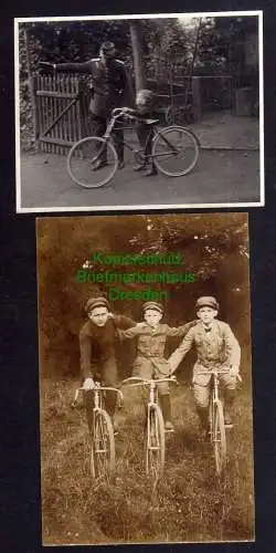 121110 Ansichtskarte Fahrrad Fotokarte + Foto kleiner Junge - Polizist 1927