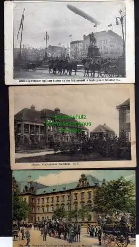 121101 3 Ansichtskarte Hamburg 1915 Erbeutete engl. Kanonen Krankenhaus barmbeck Wagen der