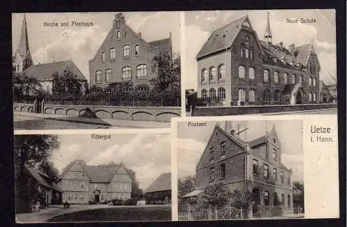 81945 AK Uetze in Hannover 1912 Kirche Pfarrhaus Schule Postamt Rittergut