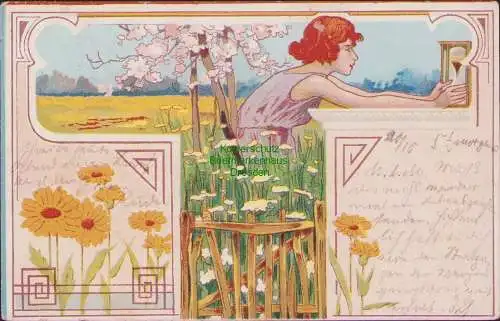 161745 AK Münder am Deister 1900 Jugendstil Frau Blumen Stil v. Raphael Kirchner