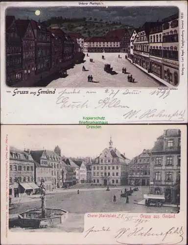 165358 2 AK Schwäbisch Gmünd Unterer Marktplatz 1899 Oberer Marktplatz 1900