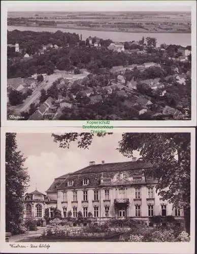 165405 2 AK Wustrau um 1930 Das Schloss Gaststätte a. Schloßpark Luftbild