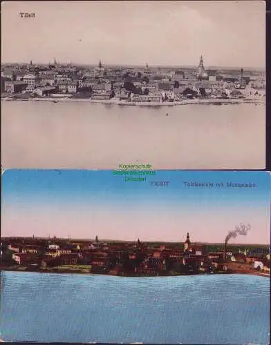 165450 2 AK Tilsit 1916 Ostpr. Panorama Totalansicht mit Mühlenteich