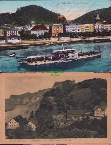 165352 2 AK Bad Schandau Sächs. Schweiz Rathen m. Elbtal und Bastei 1918 1921