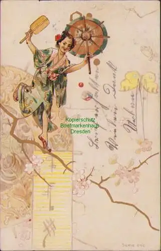 161743 AK Jugendstil Frau Japan Schirm im Stil von Raphael Kirchner Graz 1902