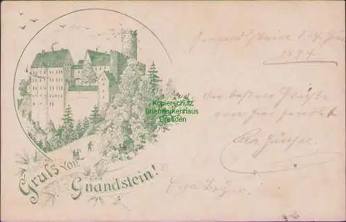 165365 AK Gnandstein Frohburg 1899 Federlitho Vorläufer Burg