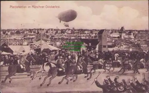 165355 AK Pferderennen im Münchner Oktoberfest 1912 Künstlerkarte Zeppelin