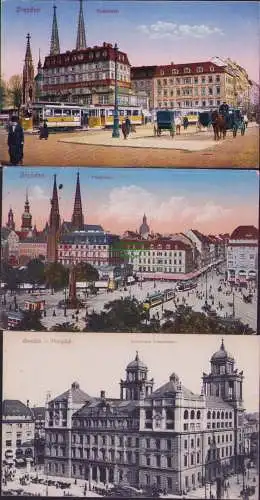 165448 3 AK Dresden Postplatz 1918 Kaiserliches Fernsprechamt