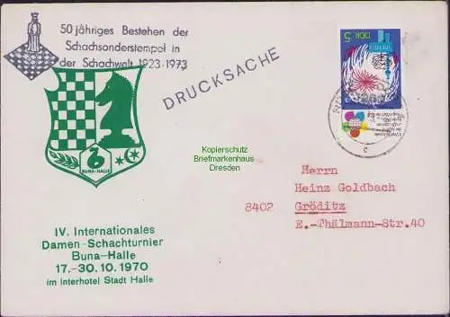 B-17920 Brief Drucksache DDR 1973 portogerecht IV. Internat. Schachturnier Buna