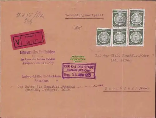 B-17900 Brief DDR Dienst Verwaltungswertpost Potsdam 1955 nach Frankfurt Oder