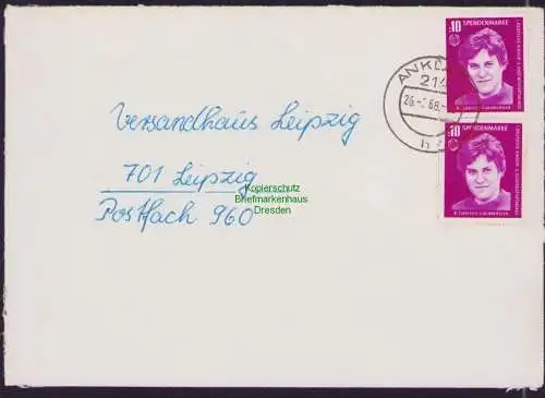 B-17887 Brief DDR 1968 Portobetrug DTSB Spendenmarke unbeanstandet Anklam