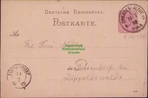 B-17924 Postkarte Dresden 1882 Dresden Altst. Nachverwendeter Sachsen Stempel