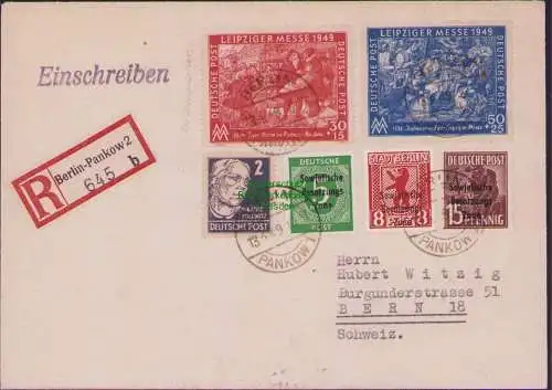 B-17928 Brief SBZ 1949 Einschreiben Berlin Pankow 230 231 + weitere nach Bern