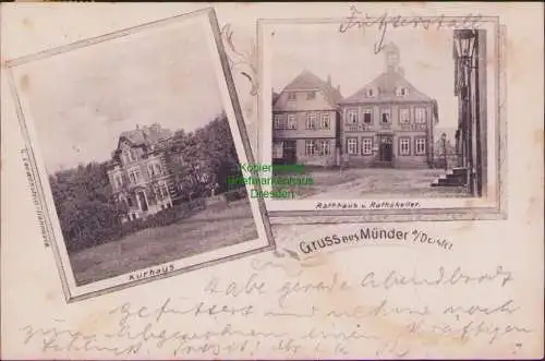 165639 AK Münder Deister 1900 Kurhaus Rathaus und Ratskeller Restaurant