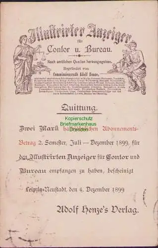 B-17834 Postkarte Leipzig 1899 Nachnahme  Adolf Henze´s Verlag Ill. Anzeiger