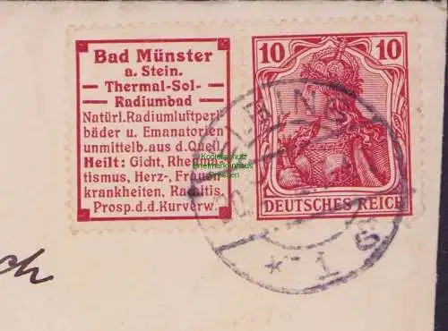 B-17801 Brief DR Deutsches Reich Germania Reklame R 26 Bad Münster W 3.26 1912