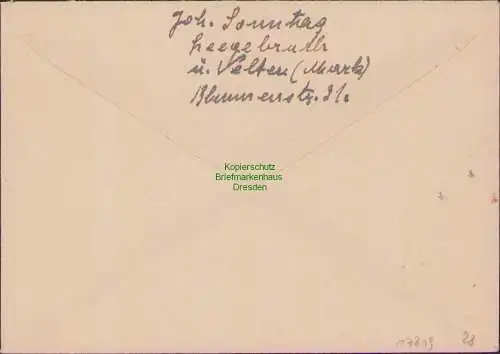B-17819 Brief Gebühr bezahlt Leegebruch über Velten Mark 1945 nach Berlin an