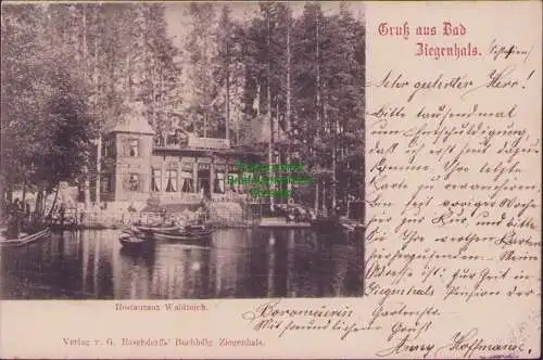 165580 AK Restaurant Waldteich Schlesien 1899 Gruß aus Bad Ziegenhals