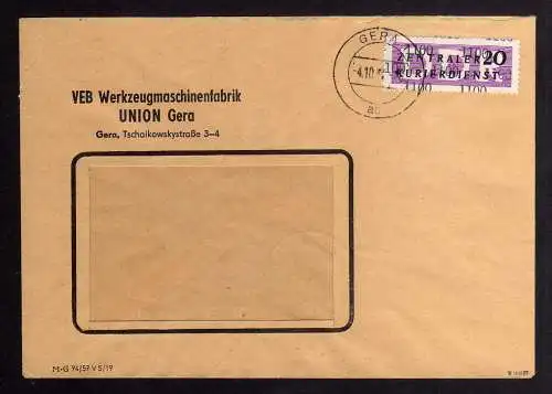 B1477 DDR ZKD 11 Kontrollzahl 1100 Brief Gera geprüft BPP VEB Werkzeugmaschinenf